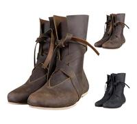 Minetom Hommes Bottes Viking Bottes De Chevalier Chaussures Retro Cuir Pu Mi-Mollet Western Bootes Pour Cosplay A Marron 44 EU
