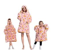 Minetom Hoodie Unisexe Couverture Polaire Sweats à Capuche Adulte Enfants Hiver Pull Doux Chaud Oversize Flanelle Sweatshirt Rose 7-13 Ans