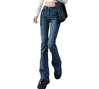 Minetom Jean Évasé pour Femme Coupe Bootcut Taille Haute Jeans Rétro Taille Élastique Flare Pantalon en Denim F Bleu M