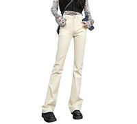 Minetom Jean Évasé pour Femme Taille Haute Flared Bootcut Jeans Rétro Stretch Taille Élastique Flare Pantalon en Denim A Beige M