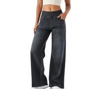 Minetom Jean Femme Taille Elastique Jeggings Taille Haute Bootcut avec Poches Flared Slim Pantalon De Yoga Denim Leggings Évasé Jambe Large Stretch C Noir L