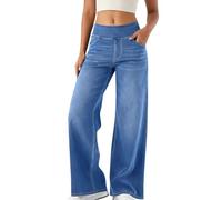 Minetom Jean Femme Taille Elastique Jeggings Taille Haute Bootcut avec Poches Flared Slim Pantalon De Yoga Denim Leggings Évasé Jambe Large Stretch B Bleu Clair XXL