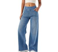 Minetom Jean Femme Taille Elastique Jeggings Taille Haute Bootcut avec Poches Flared Slim Pantalon De Yoga Denim Leggings Évasé Jambe Large Stretch C Bleu 04 M