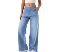 Minetom Jean Femme Taille Elastique Jeggings Taille Haute Bootcut avec Poches Flared Slim Pantalon De Yoga Denim Leggings Évasé Jambe Large Stretch C Bleu 02 S