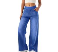 Minetom Jean Femme Taille Elastique Jeggings Taille Haute Bootcut avec Poches Flared Slim Pantalon De Yoga Denim Leggings Évasé Jambe Large Stretch C Bleu 03 XS