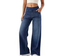 Minetom Jean Femme Taille Elastique Jeggings Taille Haute Bootcut avec Poches Flared Slim Pantalon De Yoga Denim Leggings Évasé Jambe Large Stretch B Bleu XXL
