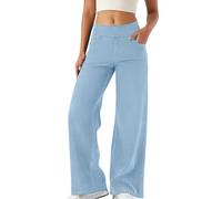 Minetom Jean Femme Taille Elastique Jeggings Taille Haute Bootcut avec Poches Flared Slim Pantalon De Yoga Denim Leggings Évasé Jambe Large Stretch A Bleu Clair M