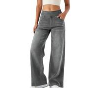 Minetom Jean Femme Taille Elastique Jeggings Taille Haute Bootcut avec Poches Flared Slim Pantalon De Yoga Denim Leggings Évasé Jambe Large Stretch C Gris M