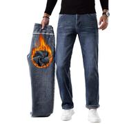 Minetom Jeans pour Homme Thermique Pantalon Denim Hiver Chaud Élastique avec Doublure en Polaire Coupe Droite Et Confortable Pantalon en Jean A1 Bleu Foncé 3XL