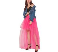 Minetom Jupe Femme Longue Taille Haute Tutu Uni Élégante Chic Stretch Irrégulier Tulle Bureau Cocktail Party Skirt Rose Vif Taille Unique