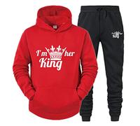 Minetom King Queen Imprimé Survêtement Couple Ensemble de Sport Jogging Femme Homme Hoodie Top Sweat à Capuche et Pantalon 2 Pièces Set Rouge King M