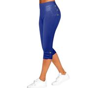 Minetom Legging 3/4 Femmes Pantalon De Sport Jegging en Dentelle Taille Haute Yoga Opaque Doux Corsaire Pantacourt A Bleu XS