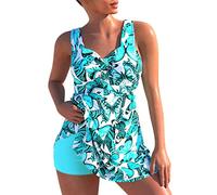 Minetom Maillot de Bain Robe Tankini Amincissant Push Up Bikini à Jupette Tankini Ensembles Maillots Set Beachwear 2 Pieces B Bleu XS