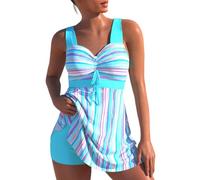 Minetom Maillot de Bain Robe Tankini Amincissant Push Up Bikini à Jupette Tankini Ensembles Maillots Set Beachwear 2 Pieces F Bleu L