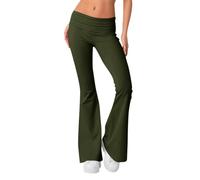 Minetom Pantalon Patte d'Éléphant Femme Casual Évasé Bootcut Pilates Fitness Yoga Pants Stretch Elastique Confort Flare Leggings A Vert XL