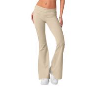 Minetom Pantalon Patte d'Éléphant Femme Casual Évasé Bootcut Pilates Fitness Yoga Pants Stretch Elastique Confort Flare Leggings A Beige XL