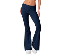 Minetom Pantalon Patte d'Éléphant Femme Casual Évasé Bootcut Pilates Fitness Yoga Pants Stretch Elastique Confort Flare Leggings A Marine L
