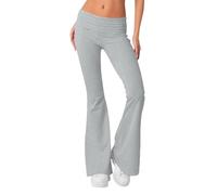 Minetom Pantalon Patte d'Éléphant Femme Casual Évasé Bootcut Pilates Fitness Yoga Pants Stretch Elastique Confort Flare Leggings A Gris S