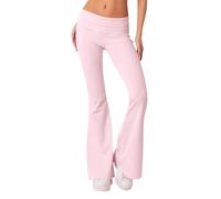 Minetom Pantalon Patte d'Éléphant Femme Casual Évasé Bootcut Pilates Fitness Yoga Pants Stretch Elastique Confort Flare Leggings A Rose M