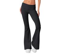 Minetom Pantalon Patte d'Éléphant Femme Casual Évasé Bootcut Pilates Fitness Yoga Pants Stretch Elastique Confort Flare Leggings A Noir L
