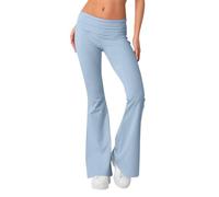 Minetom Pantalon Patte d'Éléphant Femme Casual Évasé Bootcut Pilates Fitness Yoga Pants Stretch Elastique Confort Flare Leggings A Bleu Clair L