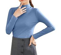 Minetom Pull Col Roulé Femme Chemise Manches Longues Pull Basique Elástique T-Shirt Casual sous-vêtement Thermique Hauts Tops Bleu L