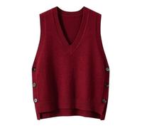 Minetom Pull sans Manche Femme Gilet en Tricot Automne Hiver Débardeurs Chandail Bureau Pullover Couleur Unie Boutons Tops Hauts C Rouge L