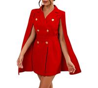 Minetom Robe Blazer Femme Blazer Business Double Boutonnage Boutonnage Tailleur Longue Cintré À Manches Longues Col en V Soirée Mini Club De Fête Blazer Robe B Rouge XS