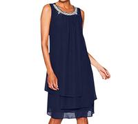 Minetom Robe De Cocktail Asymétrique Au Genou Femme sans Manche Mousseline De Soie Cocktail Bal Mariage Courte Robes Fête B Bleu Foncé 3XL
