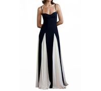 Minetom Robe de Soirée Femme Elegante Col V sans Manches A-Line Robe Longue Fête Party Cérémonie Mariage Maxi Robe 1 A Noir L