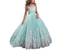 Minetom Robe Filles Cérémonie Bébés Filles Robes de Bal Mariage Fête Princesse Dentelle Fleurs Enfants Robe de SoiréeB Vert 170