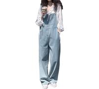 Minetom Salopette Décontractée en Denim pour Femme Salopette en Jean Ample Combinaison Jumpsuit Overalls avec Poches A10 Bleu M