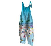 Minetom Salopette Femme Jumpsuit Rétro Imprimé Floral sans Manches Combinaisons Pantalons Longs Y1 DunkelBleu 42