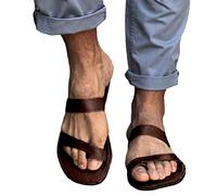 Minetom Sandale Homme D'Été PU Bout Ouvert Sandales Romaines D'Extérieur Rétro Gladiateur Chaussures De Plage Tongs C Marron 41 EU