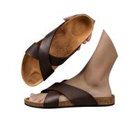 Minetom Sandale Homme Mules Plat Plage Pantoufle Outdoor Ceinture Croisée Chausson D'Été Bout Ouvert Jardin Sabot Faux Cuir Slippers A Marron 44 EU