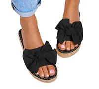 Minetom Sandales Femmes Plateau Talon Tongs À Bout Ouvert Chaussons Pantoufles Eté avec Papillon De Mignon Slippers Nu-Pieds Sandales A Noir 39 EU