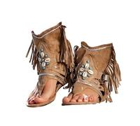 Minetom Sandales Femmes Plates Chaussures Été Plats Claquettes Bout Ouvert Plage Roman Lacets Franges Bohême Sandales B Marron 40 EU