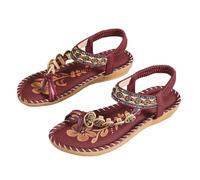 Minetom Sandales Plates Femme Été Boho Confortables Bout Ouvert Tong Chaussures pour Plage Vacances A Rouge 36 EU