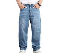 Minetom Straight Fit Jeans Homme Cargo Stretch Pantalon Large Élastique Baggy Denim Pants Jogging Pantalon Streetwear Z10 Bleu XXL