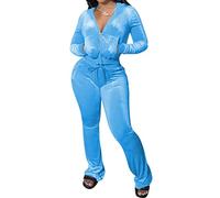 Minetom Survêtements Femmes Velours Loungewear Zippé Sweat à Capuche Ensemble de Sport Jogging Hoodie Manches Longues Haut et Pantalon 2 Pièces A Bleu XXL