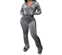 Minetom Survêtements Femmes Velours Loungewear Zippé Sweat à Capuche Ensemble de Sport Jogging Hoodie Manches Longues Haut et Pantalon 2 Pièces A Gris M