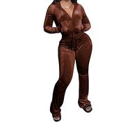 Minetom Survêtements Femmes Velours Loungewear Zippé Sweat à Capuche Ensemble de Sport Jogging Hoodie Manches Longues Haut et Pantalon 2 Pièces A Marron XL