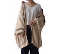 Minetom Sweat à Capuche Femme Casual Zippé Hoodies Sweatshirt Pulls Oversize Manches Longues Manteau Long Veste Beige S