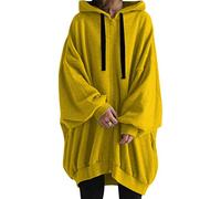 Minetom Sweat à Capuche Femme Casual Zippé Hoodies Sweatshirt Pulls Oversize Manches Longues Manteau Long Veste Jaune 3XL