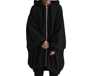 Minetom Sweat à Capuche Femme Casual Zippé Hoodies Sweatshirt Pulls Oversize Manches Longues Manteau Long Veste Noir L