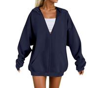 Minetom Sweat A Capuche Femme Zippé Oversize Couleur Unie Veste Sweatshirt avec Poches À Manches Longues Hoodie Décontractés Sport Casual A Marin 4XL