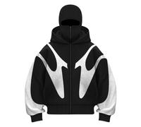 Minetom Sweat À Capuche Homme Sweat Zippé Veste Chaude Hoodie Cagoule Moto Masque Anti-Vent Sweat pour Sports De Plein Automne Hiver C Noir M