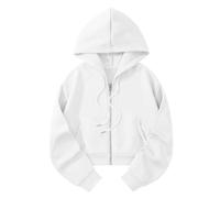 Minetom Sweat Femme Zippé Hoodies Casual Sweats À Capuche Chaud Sweatshirt Manches Longues Veste Sportswear Pull À Capuche Crop Top A Blanc XS