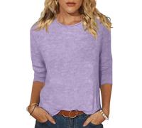 Minetom T-Shirt à Manches 3/4 pour Femme Tee Shirt Col Rond Coupe Classique Ample Léger Pull Femme Chic et Elegant Printemps été Automne Basic Top A Violet M