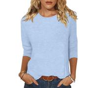 Minetom T-Shirt à Manches 3/4 pour Femme Tee Shirt Col Rond Coupe Classique Ample Léger Pull Femme Chic et Elegant Printemps été Automne Basic Top A Bleu M